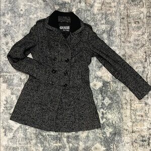 GUESS Women's Black Herringbone Coat